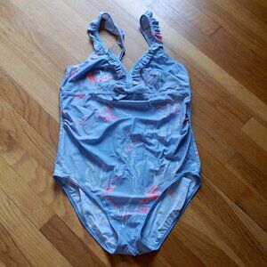 MAMA LICIOUS Blue Floral Ruffle MATERNITY BEACH Bathing Suit SWIMSUIT